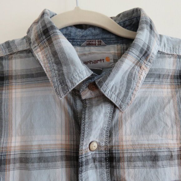 CARHARTT Rugged Flex Relaxed Fit Bozeman Short Sleeve Shirt in Blue Plaid Sz L - Picture 7 of 14